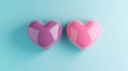 Fototapeta premium Colorful Heart Shapes on Soft Blue Background for Romantic Themes