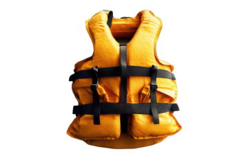 Bright yellow life vest, black straps, safety gear