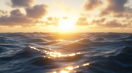 Obraz premium Serene Ocean Waves at Sunset with Golden Reflections on Water
