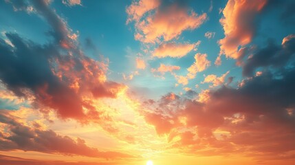 Obraz premium Vibrant Sunset Over a Calm Horizon with Colorful Cloud Patterns