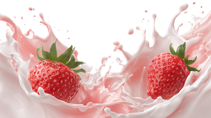 Milk splash with strawberries isolated on white