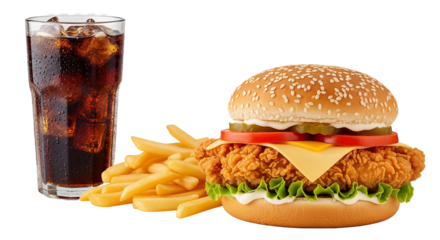 Crispy chicken burger served with french fries and iced cola on transparent background aspect ratio 16 rario 9


Crispy chicken burger served with french fries and iced cola on transparent background 