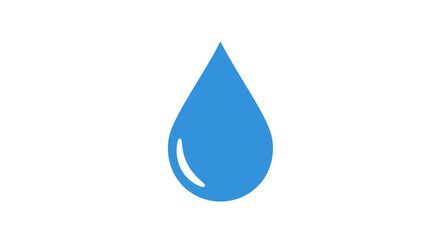 A simple blue water drop icon, a symbol of purity, freshness, and hydration. Vector graphic illustration isolated on a white background.