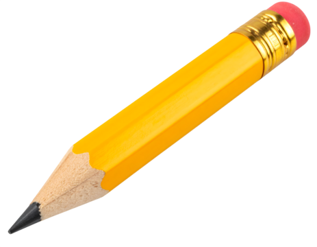 Yellow sharpened pencil with eraser for writing, drawing, sketching on transparent background