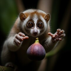 Obraz premium Slow Loris Reaching for Fruit 