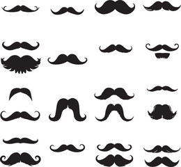 Set of different mustache styles in a black silhouette collection