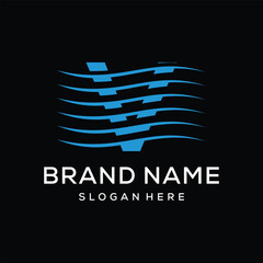 Initial Letter V River Creek Water, Ocean Sea Wave logo design inspiration