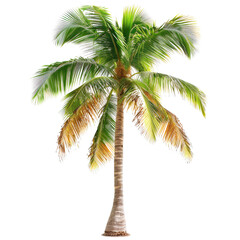 Tropical palm tree, vibrant green leaves, light brown trunk