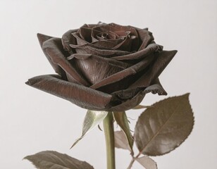 A black rose in full bloom, its velvet petals absorbing light with rich depth