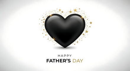 Elegant Happy Father's Day card design with black heart and golden sparkles