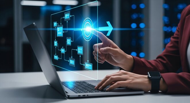 Business process and workflow automation with flowchart. Scheme of hierarchy management of corporate and processing management. - Powered by Adobe