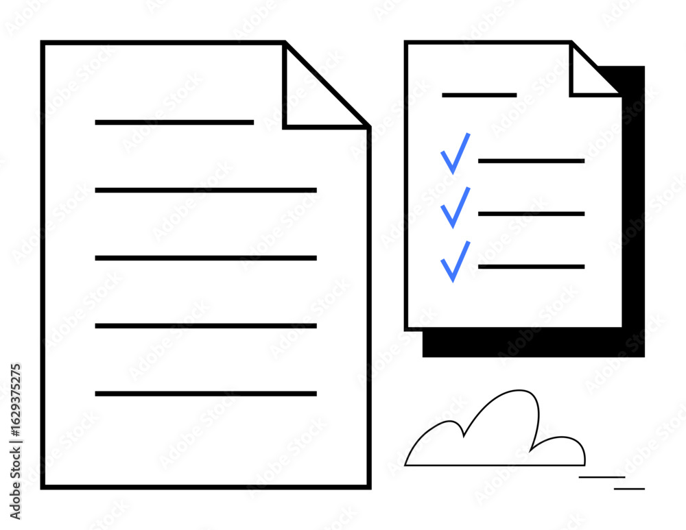 Poster blank document next to checklist with blue checkmarks, emphasizing task management, organization, pr