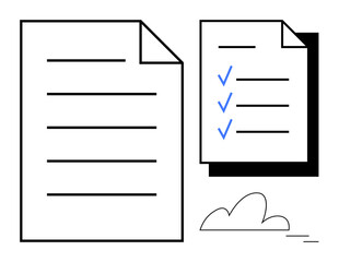 Blank document next to checklist with blue checkmarks, emphasizing task management, organization, prioritization, and planning. Ideal for business, education, workflow, to-do lists focus