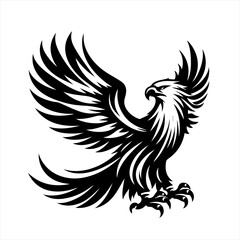 Fototapeta premium Stylized black eagle with open wings and sharp talons on white background
