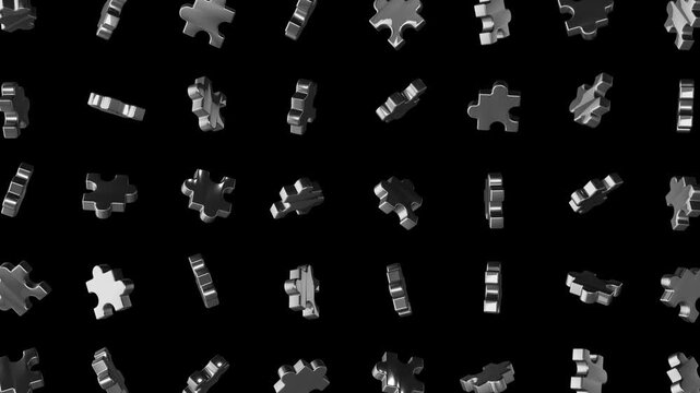 3D puzzle animation seamless pattern on black background