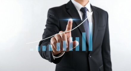Business Professional Analyzing Growth Data with Digital Chart in Formal Attire for Strategic Financial Planning
