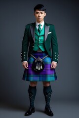 Studio Portrait of an Elegant Man Wearing a Kilt