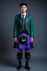 Studio Portrait of an Elegant Man Wearing a Kilt