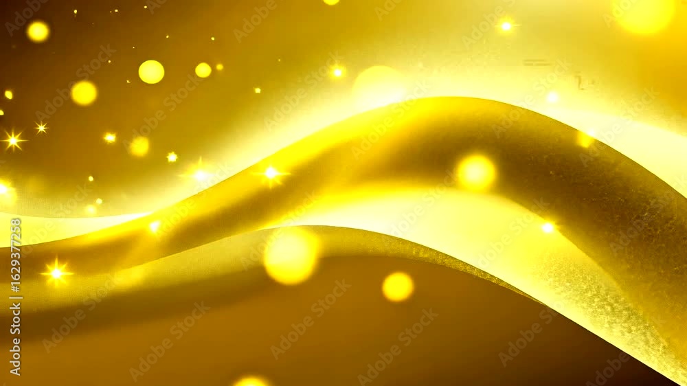 Wall mural golden flowing abstract background with sparkling particles and elegant waves