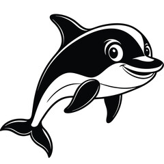 Obraz premium Cartoon dolphin isolated on white background, a marine mammal icon