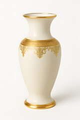 Elegant ceramic vase with gold ornamental pattern, antique decorative home decor centerpiece, luxury porcelain pottery object isolated on white background, classic vintage style interior accessory