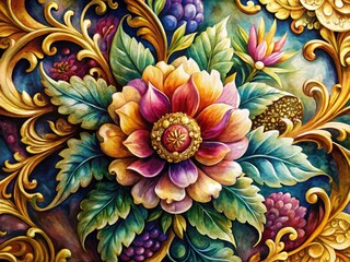 Macro Watercolor Floral Photography: Gilded Ornate Corners, Botanical Art, Closeup Flower Images