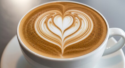 Close-up of a beautiful latte art coffee drink heart shape design foam