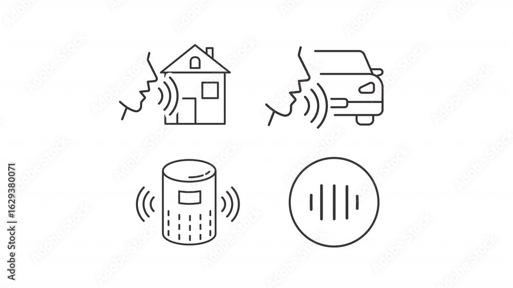 Poster remote control line animation set. smart electronics animated icons. home system, vehicle. modern te