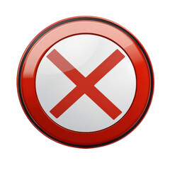Fototapeta premium Red circular button with X mark isolated on Transparent Background
