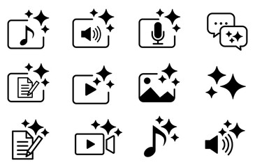 AI人工知能・生成AIのアイコン、画像・ビデオ・オーディオ・テキスト生成