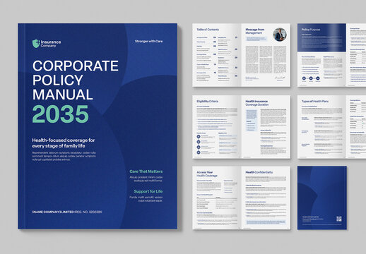 Corporate Policy Manual Template for Company Documents & Brochure Layouts