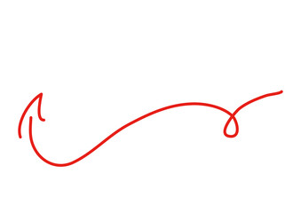 赤い手描きのカーブする矢印アイコン