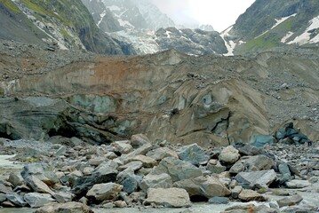 Tseisky glacier on the northern slope of the Greater Caucasus, North Ossetia