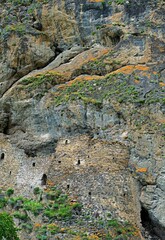 Dzivgis fortress is the largest rock cave fortress in the Caucasus. Russia, North Ossetia