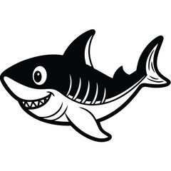 Obraz premium Cartoon shark isolated on white background, smiling and friendly