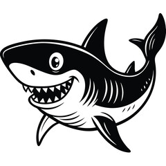 Obraz premium Cartoon shark isolated on white background, smiling and friendly