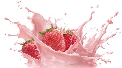 Milk splash with strawberries isolated on white