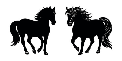 Horse run cycle. Walking trotting and galloping horse. Vector illustration isolated on a white background