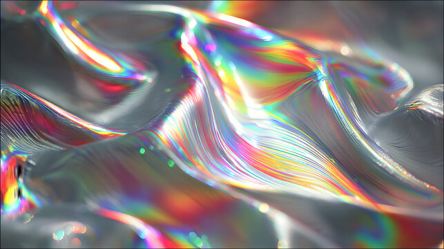 Iridescent foil texture with holographic rainbow gradient and pearlescent pastel shimmer