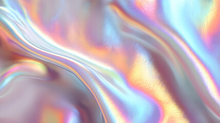 Iridescent foil texture with holographic rainbow gradient and pearlescent pastel shimmer