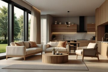 Fototapeta premium modern living room with fireplace