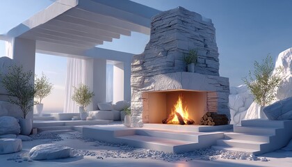Modern outdoor fireplace setting