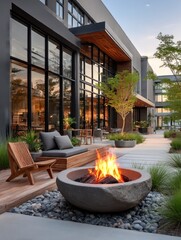 Modern outdoor patio with fire pit (1)