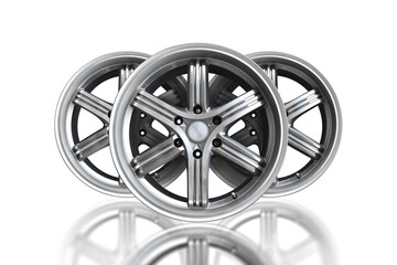 Premium alloy wheels with modern 6-spoke design on white background, perfect for car upgrades and...