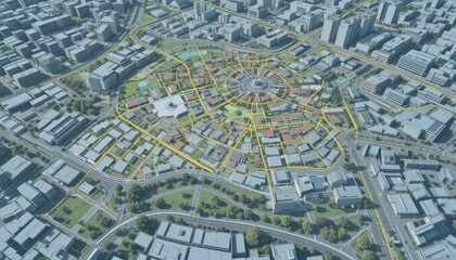 Aerial View of Modern Cityscape with Circular Design