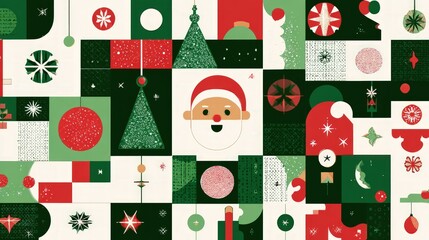 Festive, geometric Christmas design with Santa