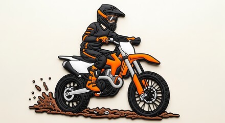 Obraz premium Illustrated dirt bike rider with orange and black color scheme