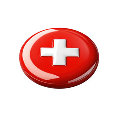 Fototapeta premium Red and White Glossy Button with Plus Sign for Medical, Health, and Emergency Services on transparent background