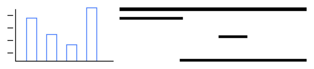 Obraz premium Bar chart with five columns in varying heights paired with horizontal lines, emphasizing structure and clarity. Ideal for analytics, finance, business, science, education, research, simple landing