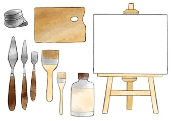 油絵セットのイラスト　手描き　水彩風